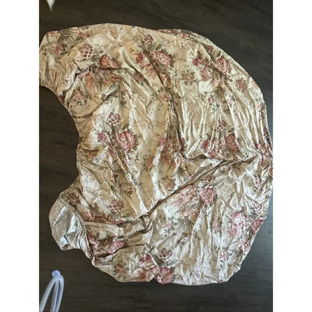 Vintage Ralph Lauren Guinevere Fitted Sheet Queen Pink Rose cottage Bottom Sheet